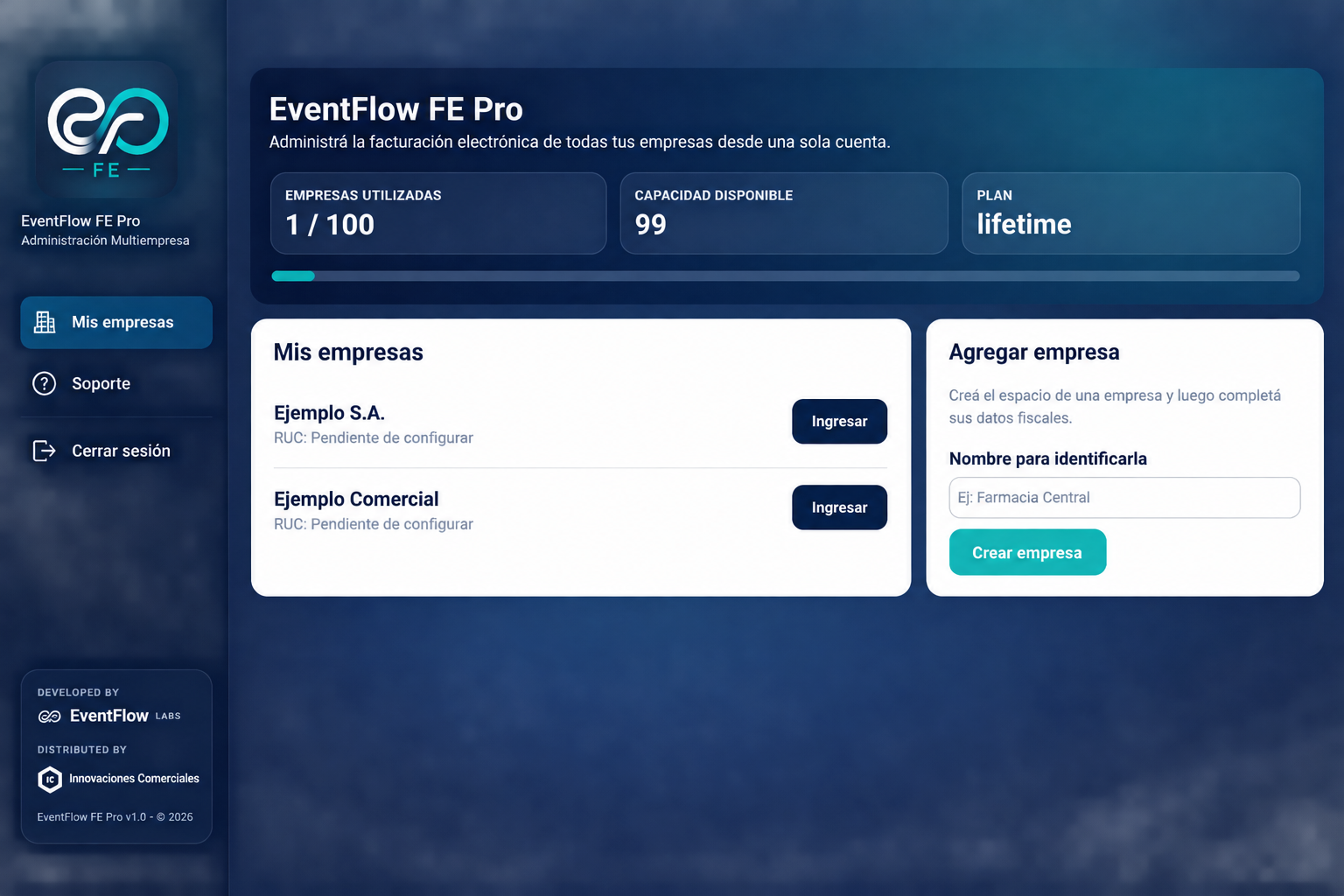 EventFlow FE PRO company management dashboard
