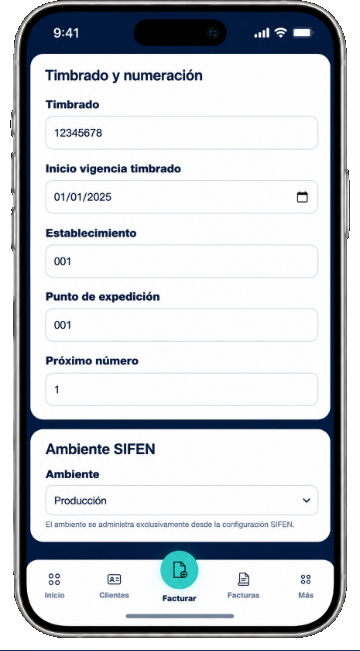 EventFlow FE electronic timbrado and document numbering configuration